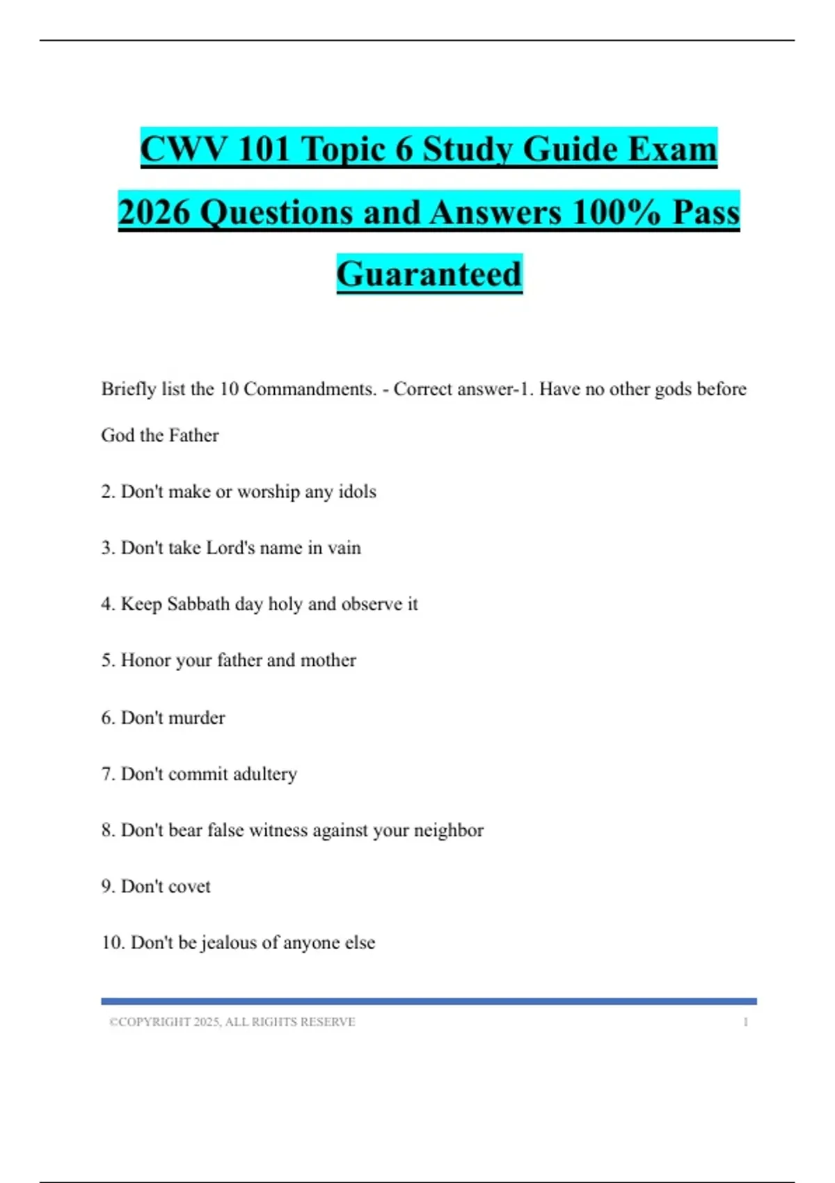 CWV 101 Topic 6 Study Guide Exam 2026 Questions and Answers 100% Pass ...