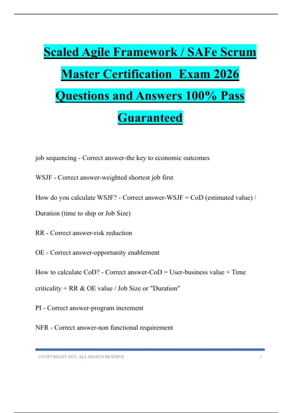 Scaled Agile Framework / SAFe Scrum Master Certification Exam 2026 ...