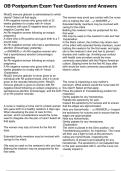 OB Postpartum Exam Test Questions and Answers