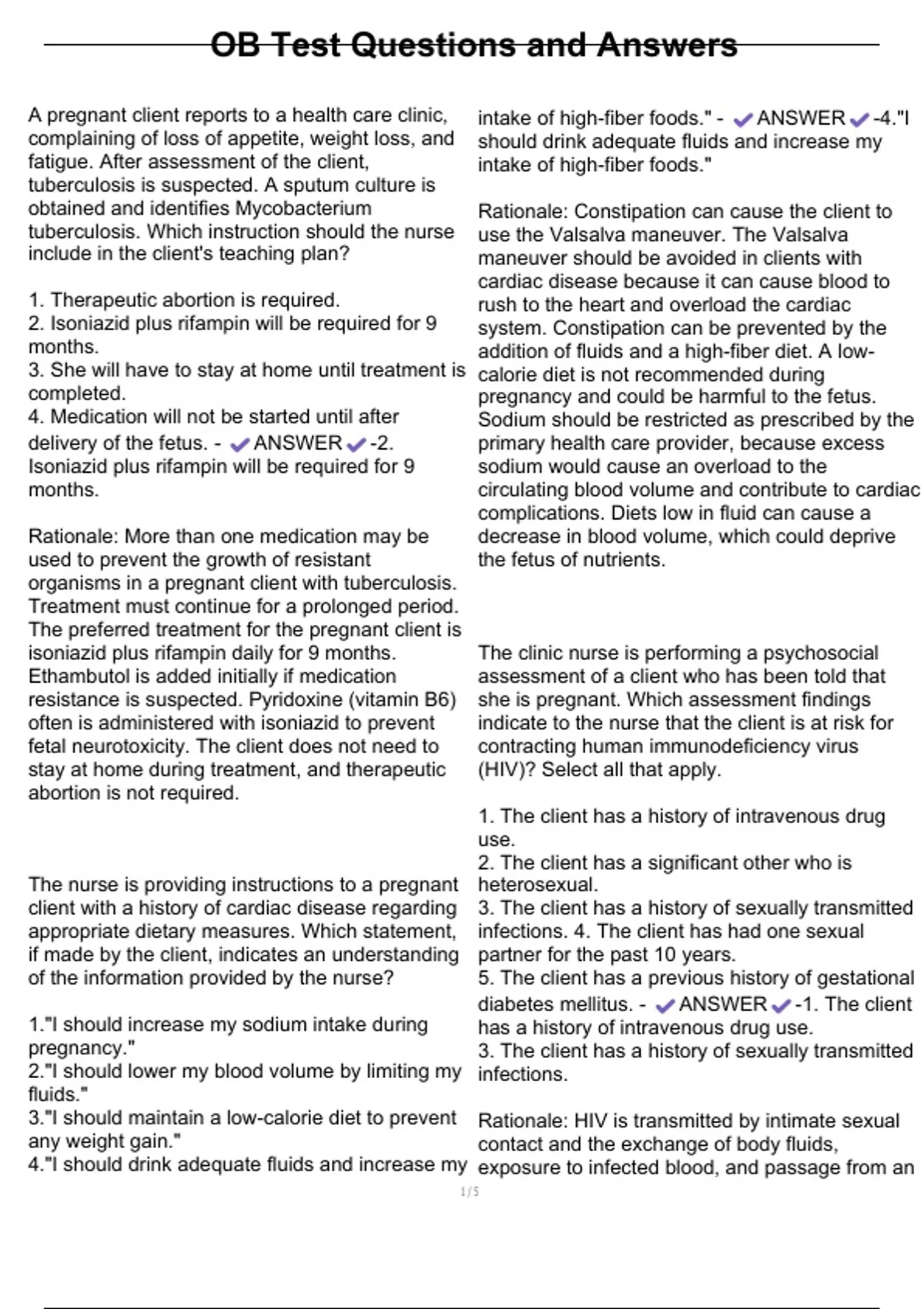 OB Test Questions and Answers - OB women health - Stuvia US