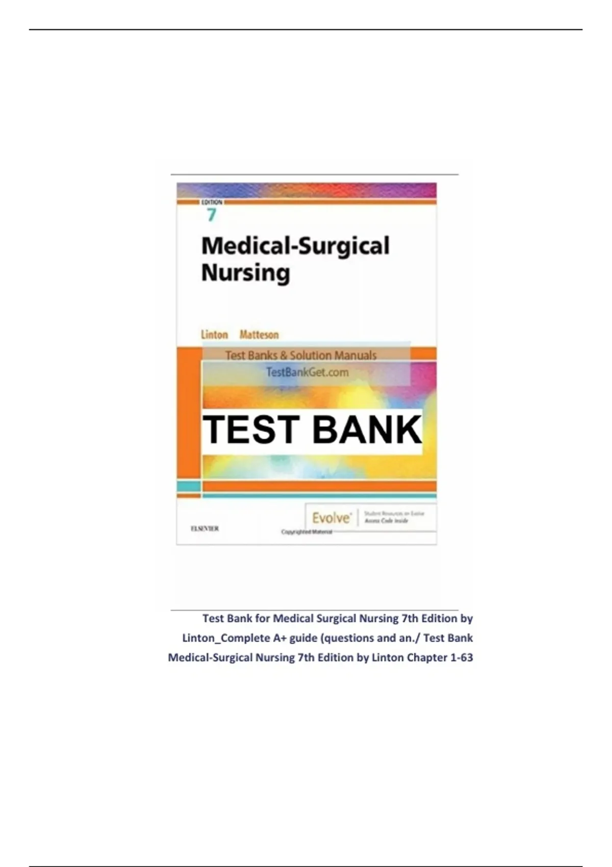 Medical-Surgical Nursing 7th Edition by Linton | Complete Test Bank ...