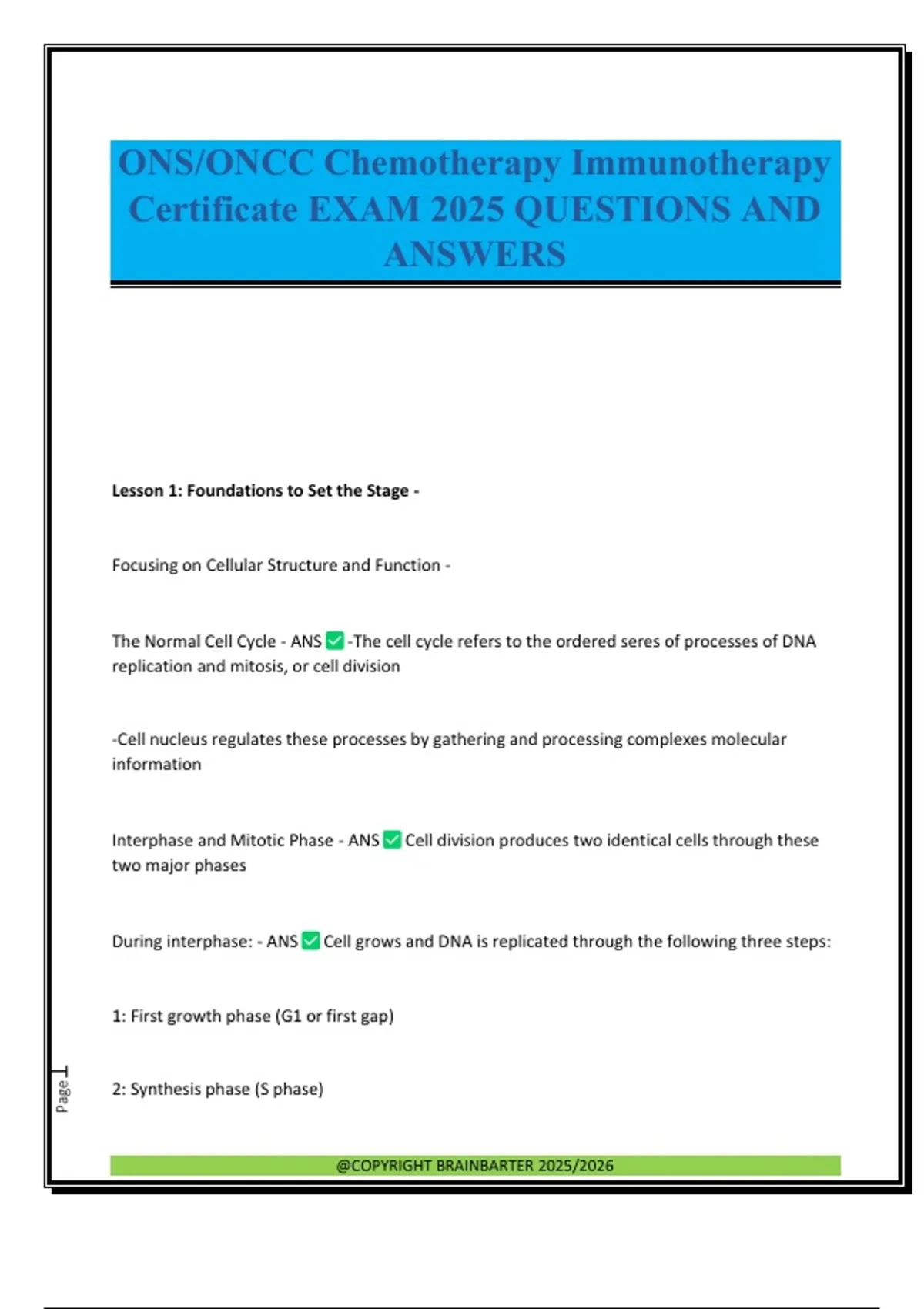 ONS/ONCC Chemotherapy Immunotherapy Certificate EXAM 2025 QUESTIONS AND ...