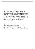 PYC4807 Assignment 3 PORTFOLIO (COMPLETE ANSWERS) 2025 (185521)- DUE 25 September 2025