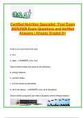 Certified Nutrition Specialist Final Exam &ndash; 2025&sol;2026 &ndash; 120&plus; Verified Questions on Nutrient Metabolism&comma; Digestion&comma; Hormones&comma; Cellular Biology & Energy Balance