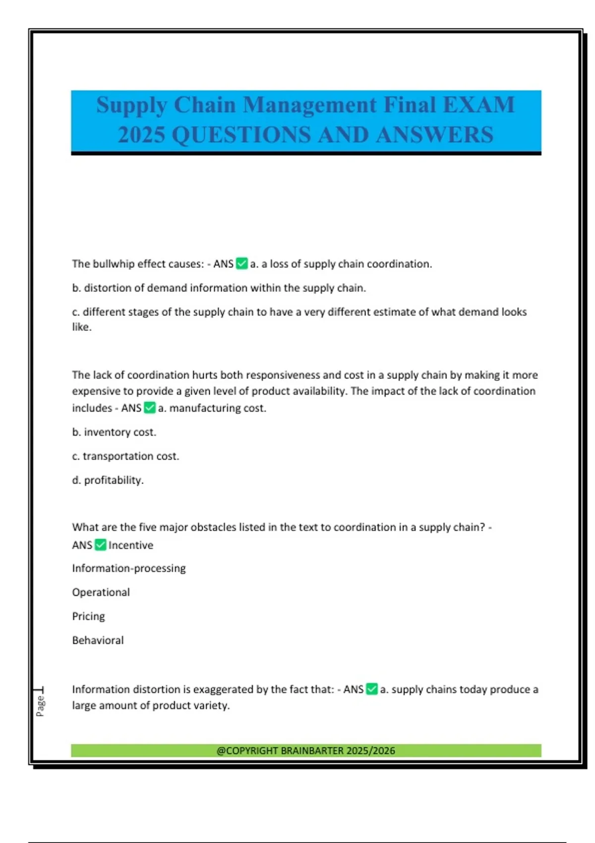 Supply Chain Management Final EXAM 2025 QUESTIONS AND ANSWERS - Supply ...