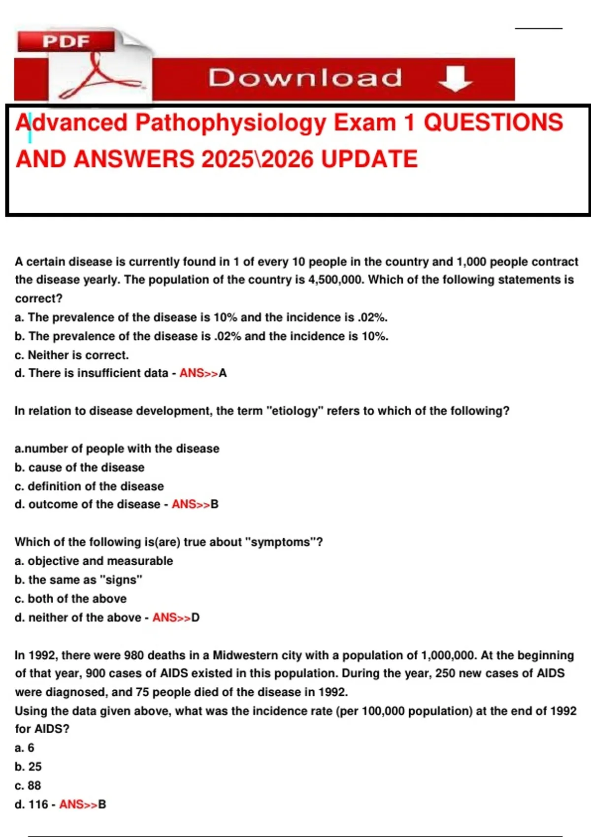 Advanced Pathophysiology Exam 1 QUESTIONS AND ANSWERS UPDATE - Advanced ...