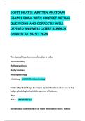 SCOTT PILATES WRITTEN ANATOMY EXAM 1 EXAM WITH CORRECT ACTUAL QUESTIONS AND CORRECTLY WELL DEFINED ANSWERS LATEST ALREADY GRADED A+ 2025 – 2026