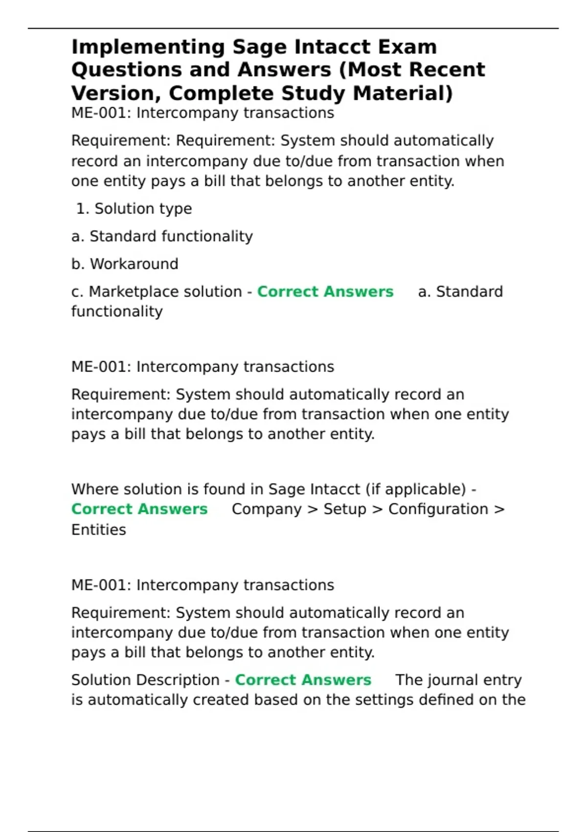 Implementing Sage Intacct Exam Questions and Answers (Most Recent ...