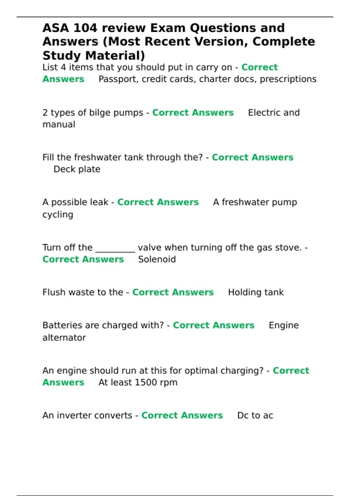 ASA 104 review Exam Questions and Answers (Most Recent Version ...