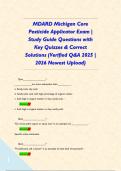 MDARD Michigan Core Pesticide Applicator Exam &vert; Study Guide Questions with Key Quizzes & Correct Solutions &lpar;Verified Q&A 2025 &vert; 2026 Newest Upload&rpar;       