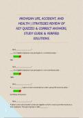 MICHIGAN LIFE&comma; ACCIDENT&comma; AND HEALTH &vert; STRATEGIES REVIEW OF KEY QUIZZES & CORRECT ANSWERS&comma; STUDY GUIDE & VERIFIED SOLUTIONS&period;      