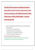 Florida ESG Program Implementation  Specialist Exam Practice Questions And  Correct Answers &lpar;Verified Answers&rpar; Plus  Rationales 2025&vert;2026 Q&A &vert; Instant  Download Pdf