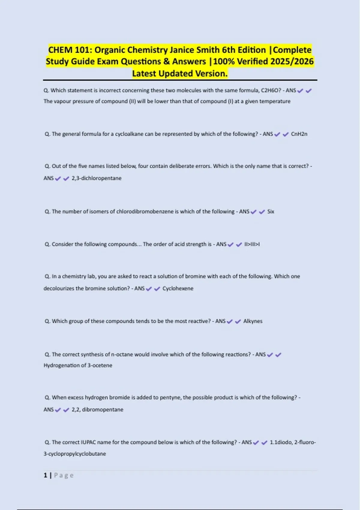 CHEM 101: Organic Chemistry Janice Smith 6th Edition |Complete Study ...