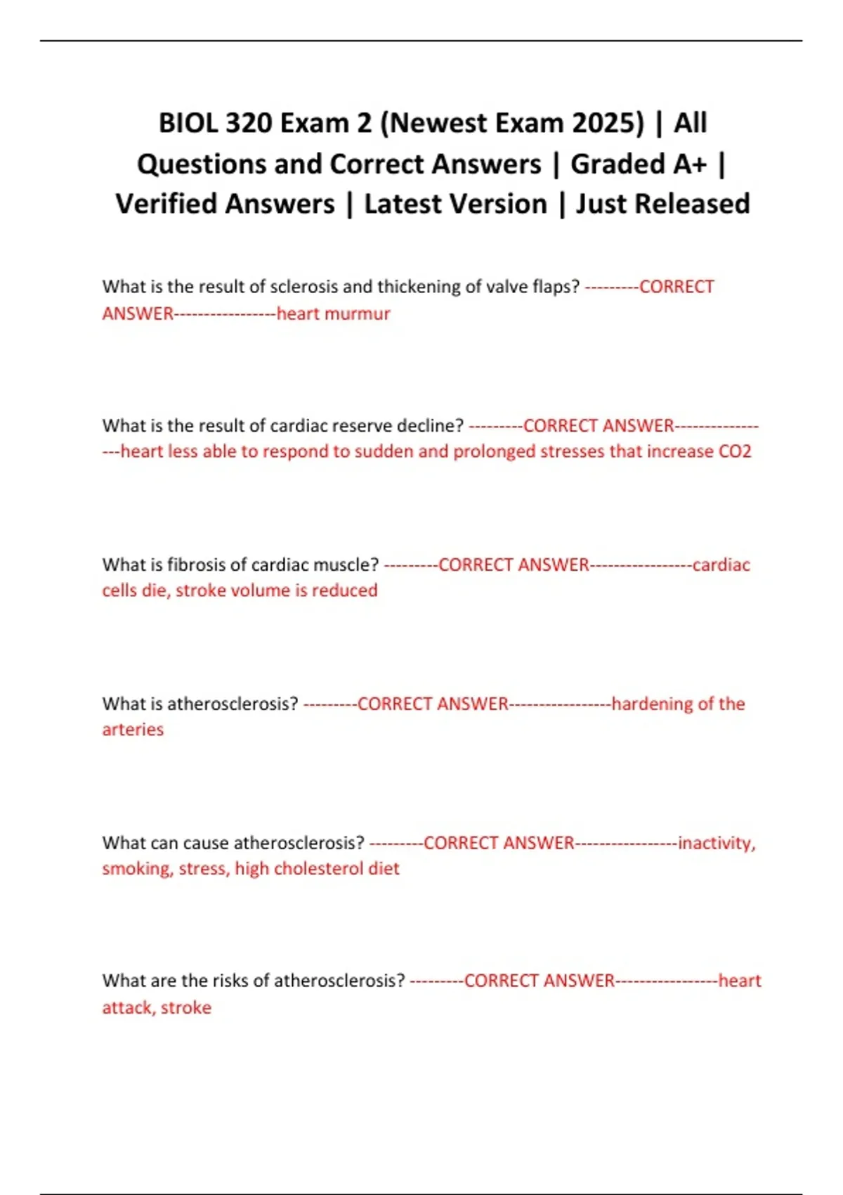 BIOL 320 Exam 2 (Newest Exam 2025) | All Questions and Correct Answers ...