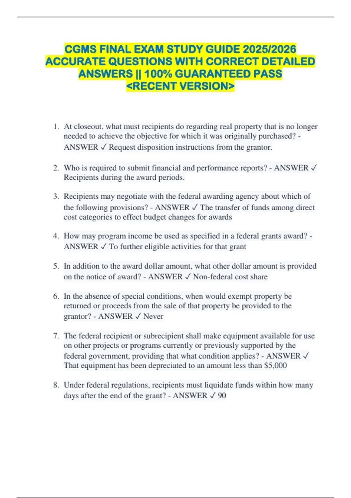 CGMS FINAL EXAM STUDY GUIDE 2025/2026 ACCURATE QUESTIONS WITH CORRECT ...