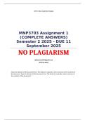 MNP3703 Assignment 1 (COMPLETE ANSWERS) Semester 2 2025 - DUE 11 September 2025; 100% TRUSTED Complete, trusted solutions and explanations. Ensure your success with us.... 