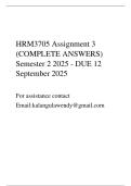 HRM3705 Assignment 3 &lpar;COMPLETE ANSWERS&rpar; Semester 2 2025 - DUE 12 September 2025