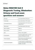 Galen NSG3100 Unit 6 Diagnostic Testing&comma; Elimination Urinary and Fecal exam questions and answers