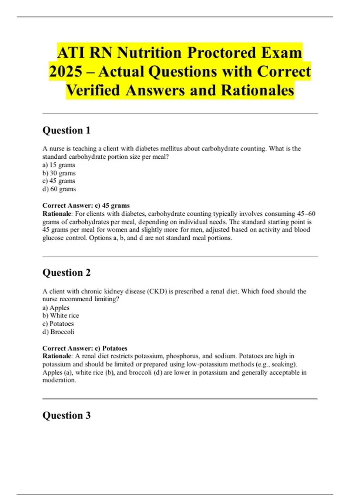 ATI RN Nutrition Proctored Exam 2025 – Actual Questions with Correct ...