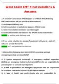 West Coast EMT Final Exam Latest 2026 Actual Questions and Verified Answers &lpar;2026 &sol; 2027&rpar; A&plus; Grade 100&percnt; Guarantee Verified by Experts