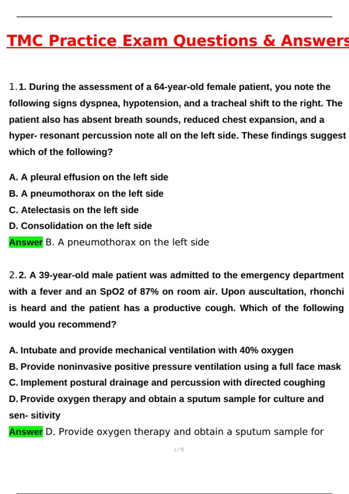 TMC Practice Exam Latest 2025 Actual Questions and Verified Answers ...