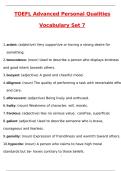 TOEFL Advanced Personal Qualities Vocabulary Set 7 Latest 2025 Actual Questions and Verified Answers &lpar;Latest 2025 &sol; 2026 Update&rpar; A&plus; Grade 100&percnt; Guarantee Verified by Experts