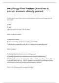 Metallurgy Final Review Questions & correct answers already passed