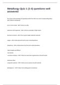Metallurgy Quiz 1 &lpar;1-4&rpar; questions well answered