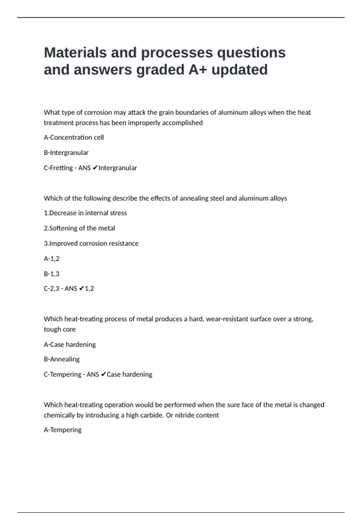 Materials and processes questions and answers graded A+ updated ...