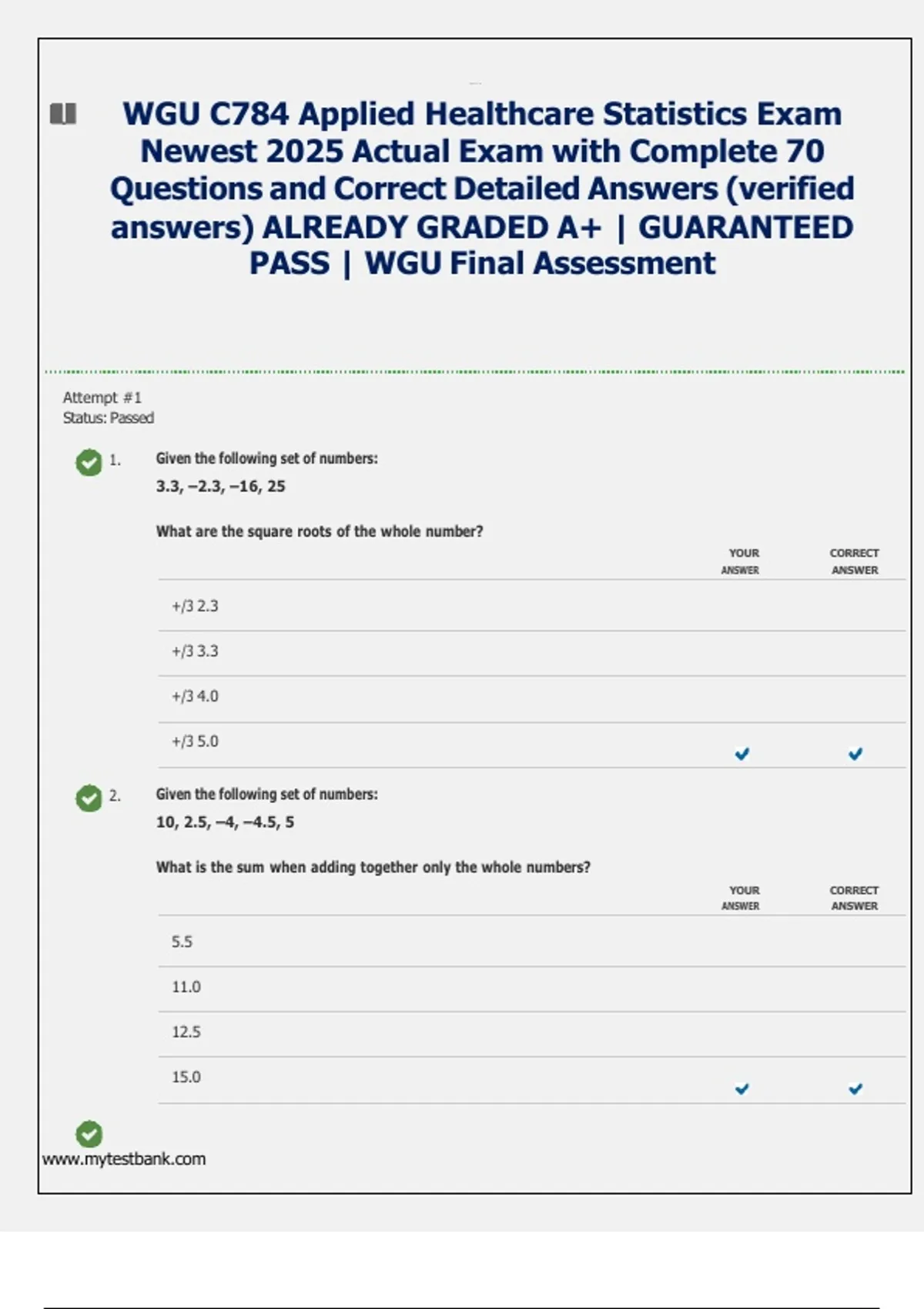 WGU C784 Applied Healthcare Statistics – Final Exam 2025 | Verified ...