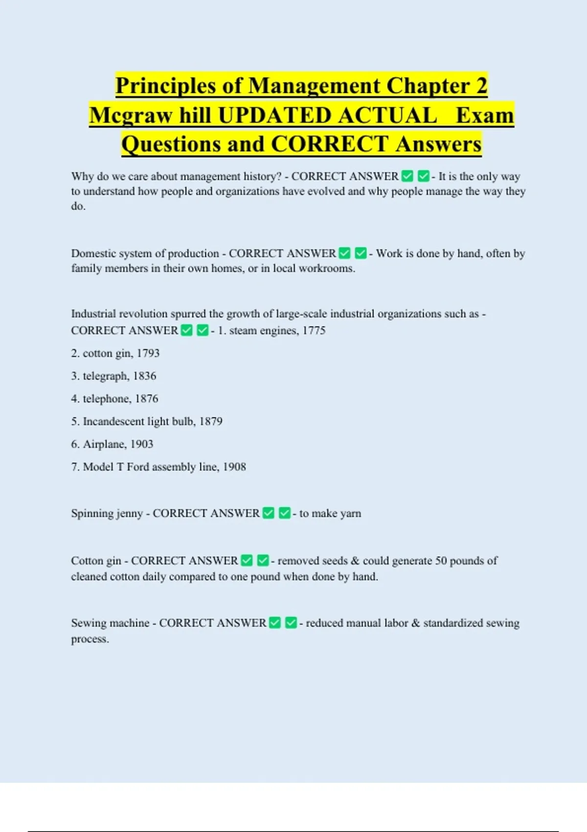 Principles of Management Chapter 2 Mcgraw hill UPDATED ACTUAL Exam ...