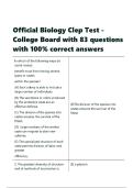 Official Biology Clep Test - College Board with 83 questions with 100- correct answers&period;