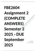 FBE2604 Assignment 2 &lpar;COMPLETE ANSWERS&rpar; Semester 2 2025 - DUE September 2025