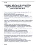 NUR 2459 MENTAL AND BEHAVIORAL  HEALTH NURSING FINAL LATEST  VERSION EXAM 2025 