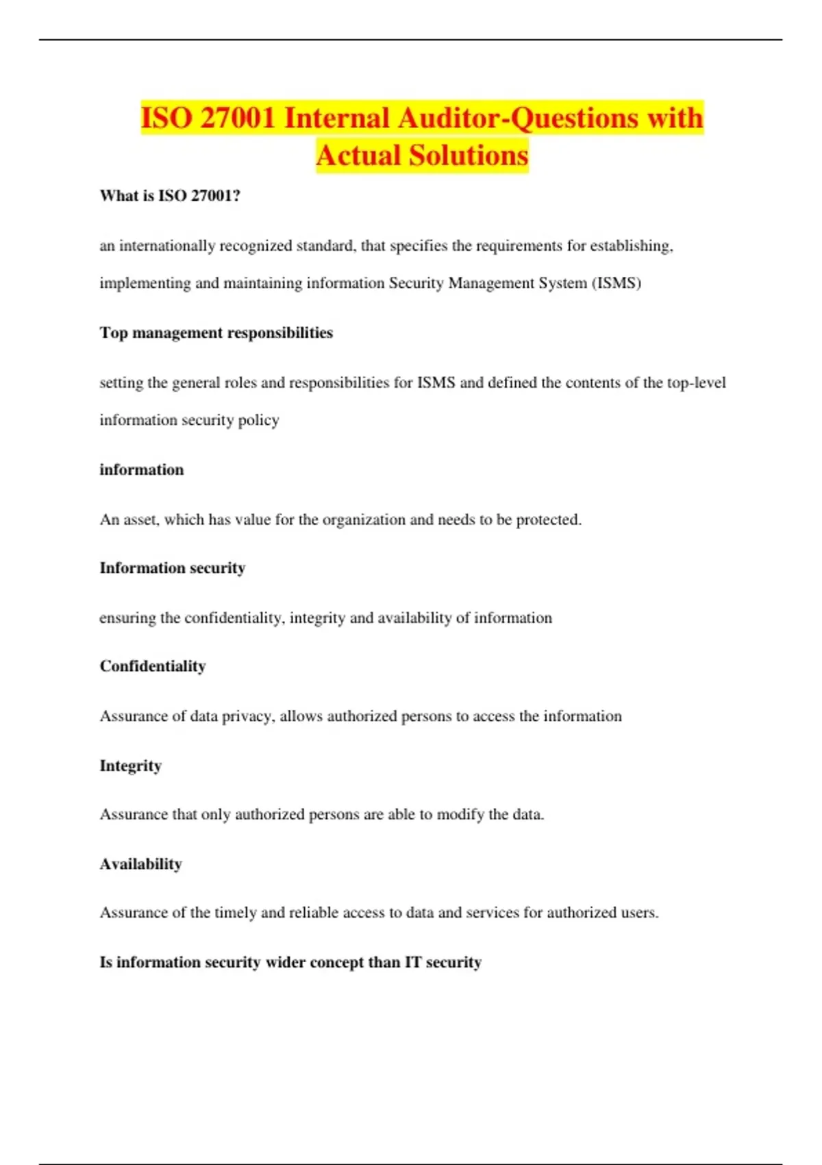 ISO 27001 Internal Auditor-Questions with Actual Solutions - ISO ...