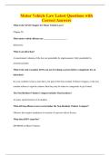 Motor Vehicle Law Latest Questions with Correct Answers
