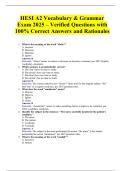 HESI A2 Vocabulary & Grammar Exam 2025 &ndash; Verified Questions with 100&percnt; Correct Answers and Rationales