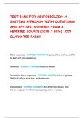 TEST BANK FOR MICROBIOLOGY&colon; A SYSTEMS APPROACH WITH QUESTIONS AND REVISED ANSWERS FROM A VERIFIED SOURCE &lpar;2025 &sol; 2026&rpar; 100&percnt; GUARANTEE PASS&excl;&excl;&excl;