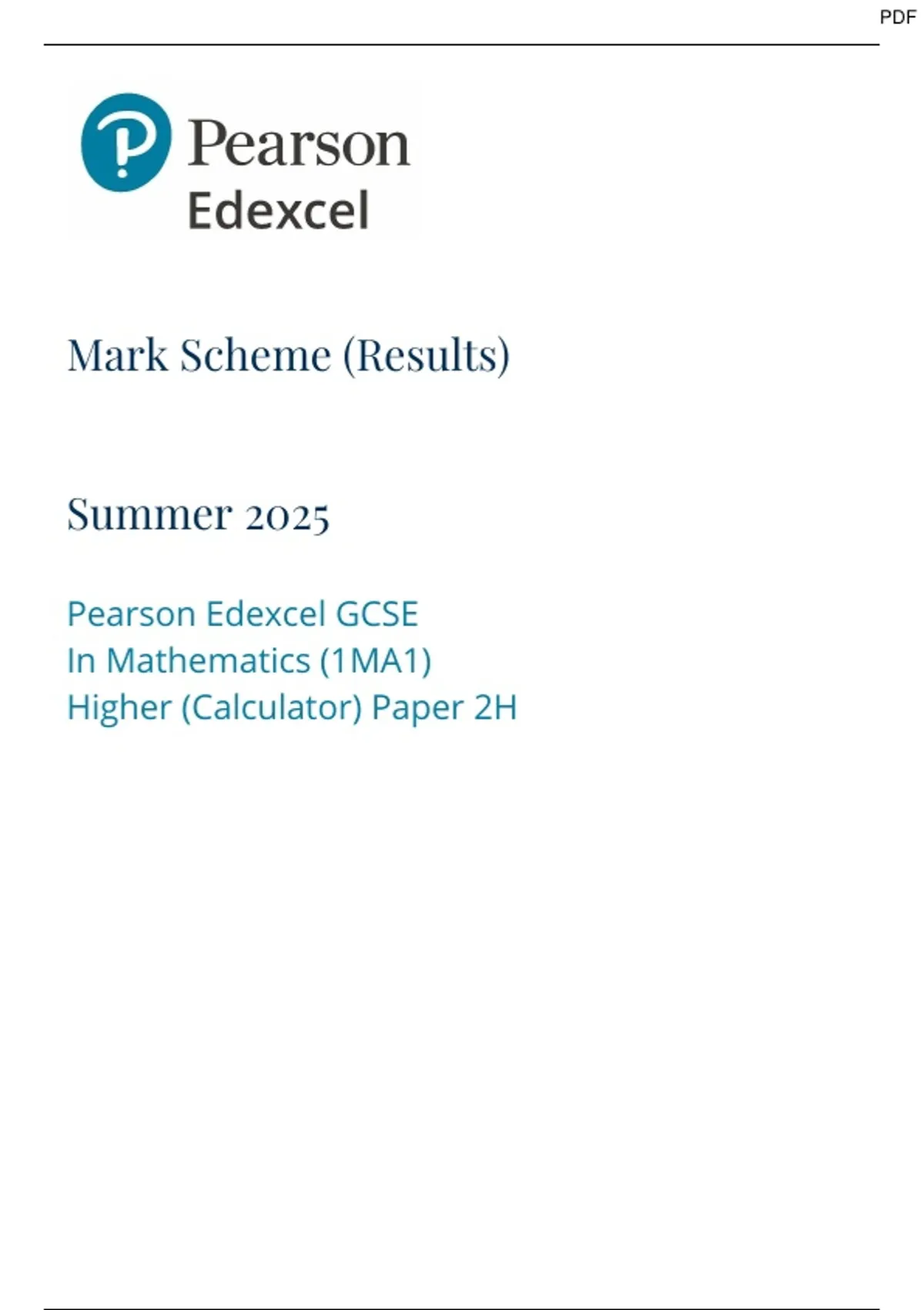 Verified June 2025 Edexcel Gcse Higher Tier Maths Past Paper 2 Mark