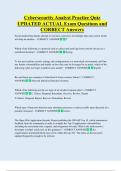 Cybersecurity Analyst Practice Quiz  UPDATED ACTUAL Exam Questions and  CORRECT Answers 