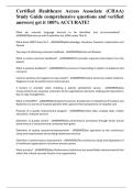 Certified Healthcare Access Associate &lpar;CHAA&rpar; Study Guide comprehensive questions and verified answers&vert; get it 100&percnt; ACCURATE&excl;