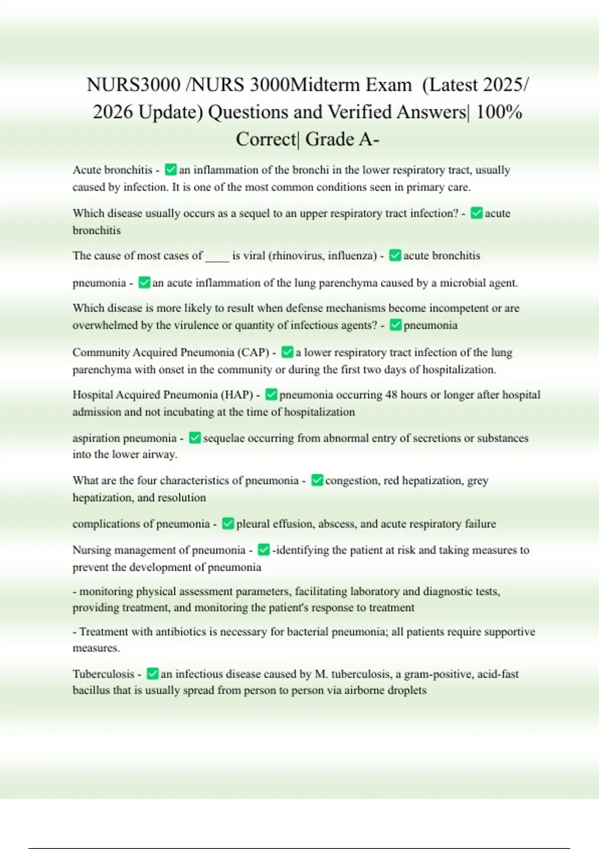 NURS 3000 – Professional Nursing Concepts | Exam Questions & Correct ...