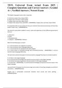 TEFL Universal Exam Actual Exam 2025 &vert; Complete Questions and Correct Answers &vert; Graded A&plus; &vert; Verified Answers &vert; Newest Exam