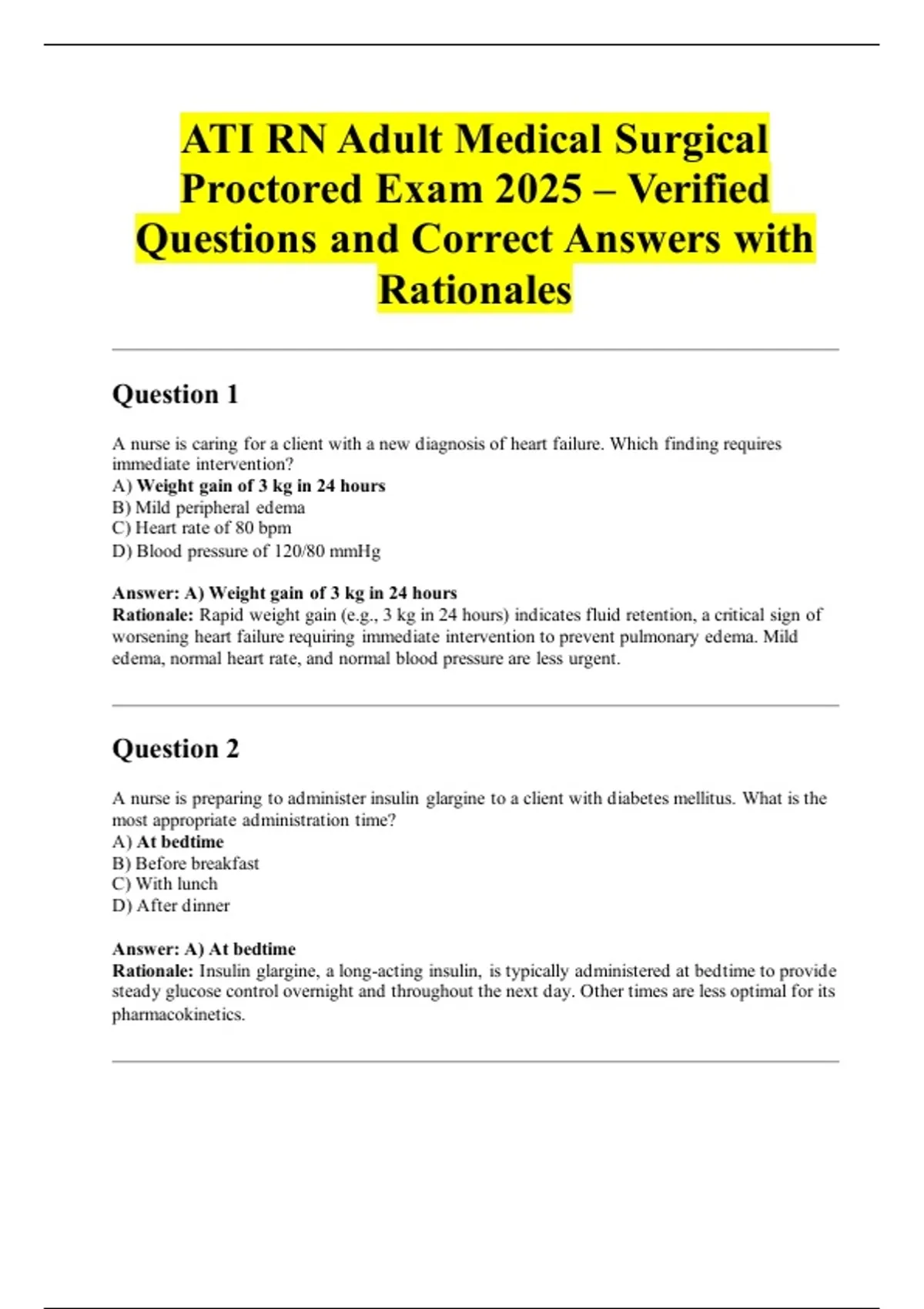 ATI RN Adult Medical Surgical Proctored Exam 2025 – Verified Questions ...