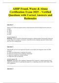 AHIP Fraud&comma; Waste & Abuse Certification Exam 2025 &ndash; Verified Questions with Correct Answers and Rationales