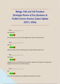 Biology&colon; Cells and Cell Functions &vert;Strategies Review of Key Questions & Verified Correct Answers &lpar;Latest Update 2025 &vert; 2026&rpar;       
