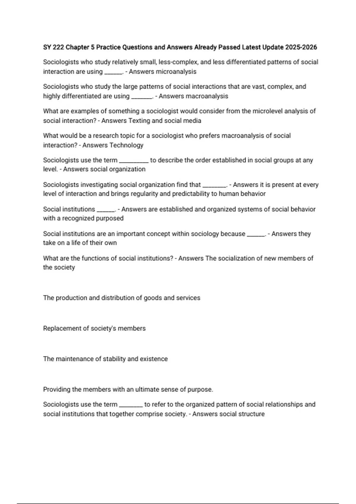 SY 222 Chapter 5 Practice Questions and Answers Already Passed Latest ...