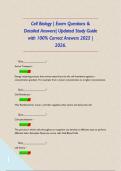 Cell Biology &vert; Exam Questions & Detailed Answers&vert; Updated Study Guide with 100&percnt; Correct Answers 2025 &vert; 2026&period;      