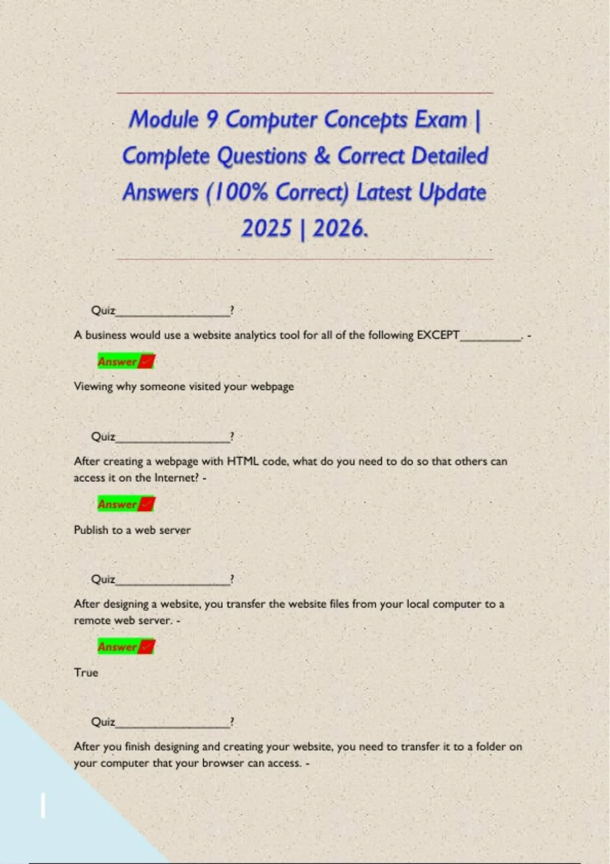 Module 9 Computer Concepts Exam Complete Questions Correct Detailed