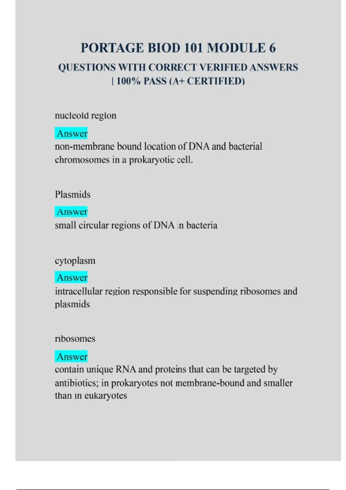 PORTAGE BIOD 101 MODULE 6 QUESTIONS WITH CORRECT VERIFIED ANSWERS | 100 ...